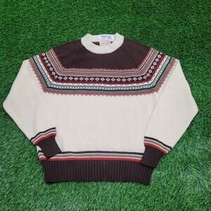 Vintage 80s MOD Nordic Sweater M/L 21x26 Brown Beige
